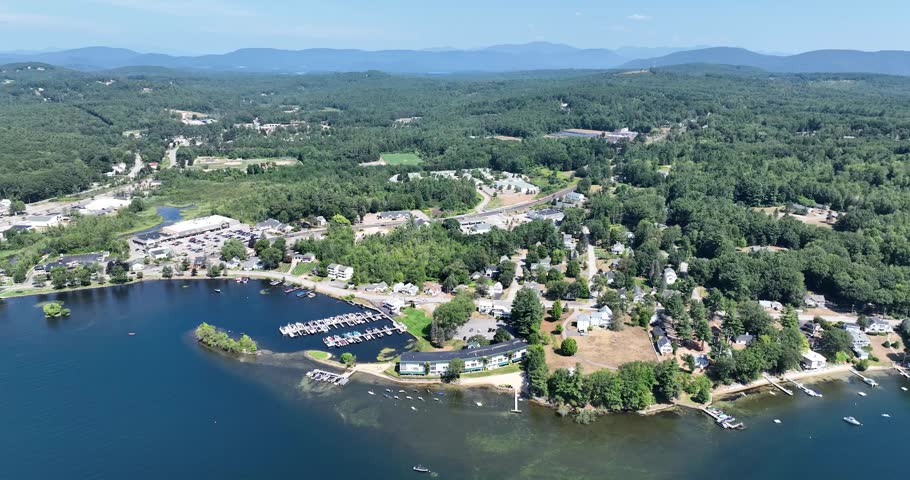Drone landscape view of mountains in the Lakes Region of New Hampshire