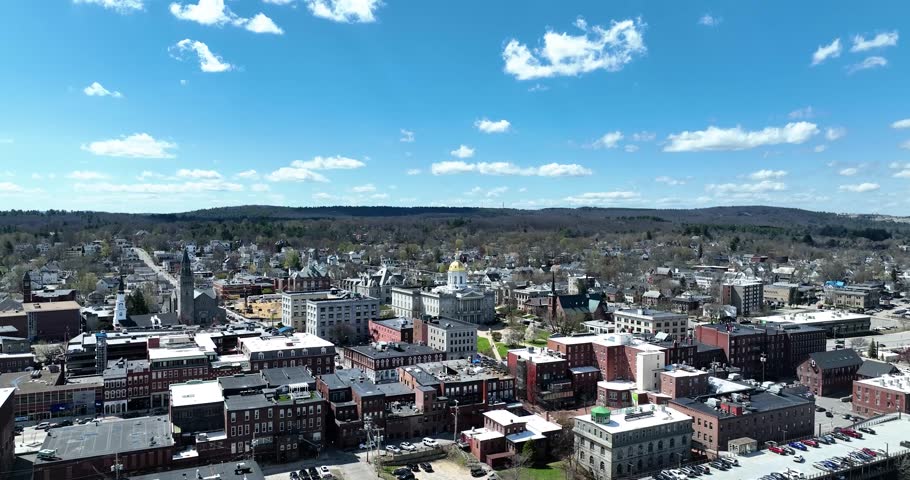 Drone view of capital city Concord, New Hampshire in early summer