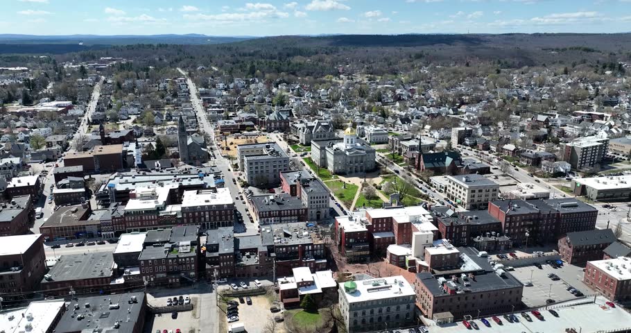 Drone view of downtown Concord, New Hampshire and capitol building