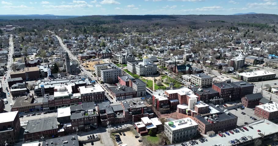Aerial view of Concord, New Hampshire on a cloudy day