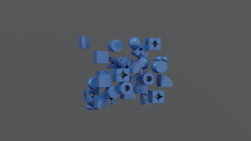 3d abstract background showing blue geometric forms aligned into a cubic structure on dark gray background, designed with inspiration from Bauhaus style abstract minimal geometry art
