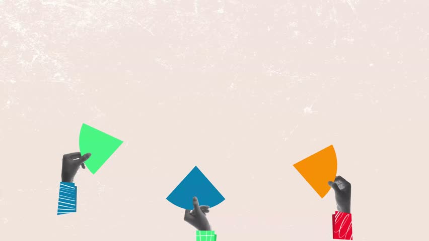 One chart segment is missing while hands pause in stillness symbolizing uncertainty and strategic gap. Stop motion animation. Concept of missing data, pending decision, business challenge