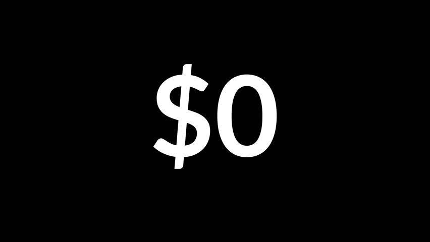 Animated dollar counter increasing from 0 to 9000 on black background