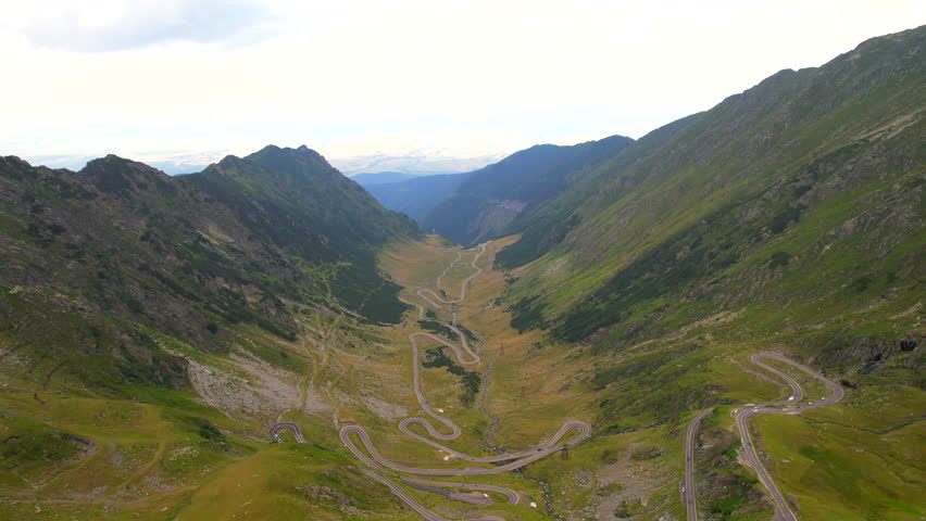 Winding mountain road of Transfagarasan crossing the Romanian Carpathians