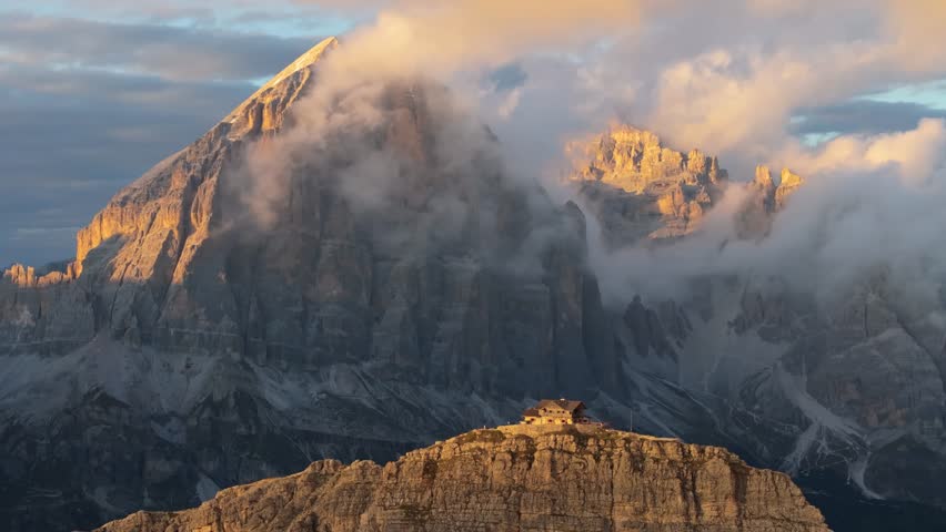 4K Cinematic Drone Footage of Stunning golden hour at Refugio Nuvolau - Dolomites - Italy_12