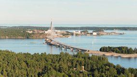 Telephoto drone shot circling the Kruunuvuorensilta bridge, sunset in Helsinki - Powered by Shutterstock - Get 15% off with code: PIKWIZARD15