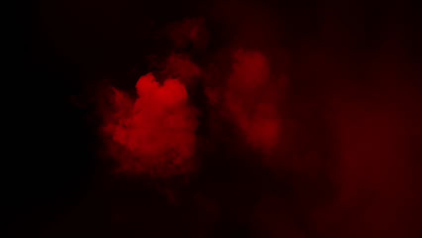 Dense red smoke or fog billows and flows from the left across a black background. Atmospheric overlay for dramatic, horror, or mysterious effects