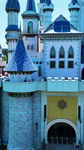 Fairytale castle vertical video - 4k vertical drone footage of the fairytale castle and Sazova park in Eskisehir