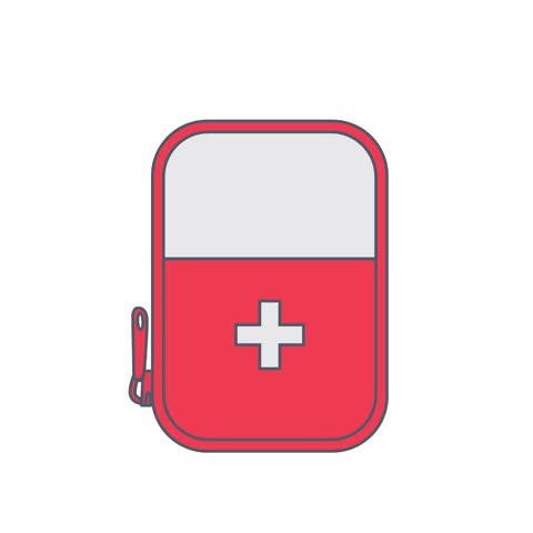 World First Aid kit bag with text, red pouch or case isolated on white colour background. pharmacy, world health day concept, animation for campaign ads, awareness, greeting, logo, icon