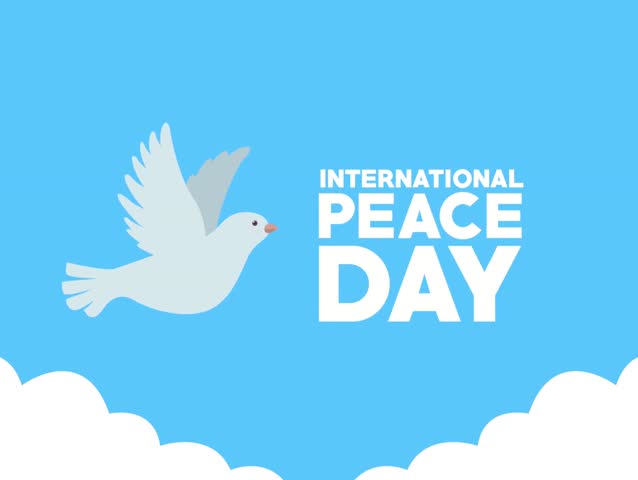 Elegant International Peace Day design featuring handwritten lettering combined with a white dove in flight, symbolizing hope, unity, and harmony. Ideal for events, banners, posters, educational proje