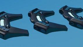 Close-up futuristic gamepads rotating in seamless loop on blue background - Powered by Shutterstock - Get 15% off with code: PIKWIZARD15