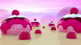 A dreamy fantasy candyland scene with giant pink ice creams and colorful candy balls floating in a flowing chocolate river. A playful Wonka-inspired wonderland perfect for holidays, kids, and creative - Powered by Shutterstock - Get 15% off with code: PIKWIZARD15