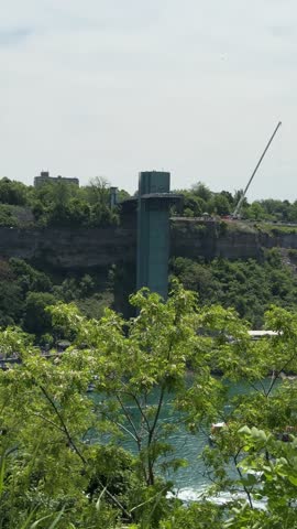 DOLLY SHOT - The Prospect Point Observation Tower (also known as the Niagara Falls Observation Tower) is a tower in Niagara Falls, New York, United States, just east of the American Falls.