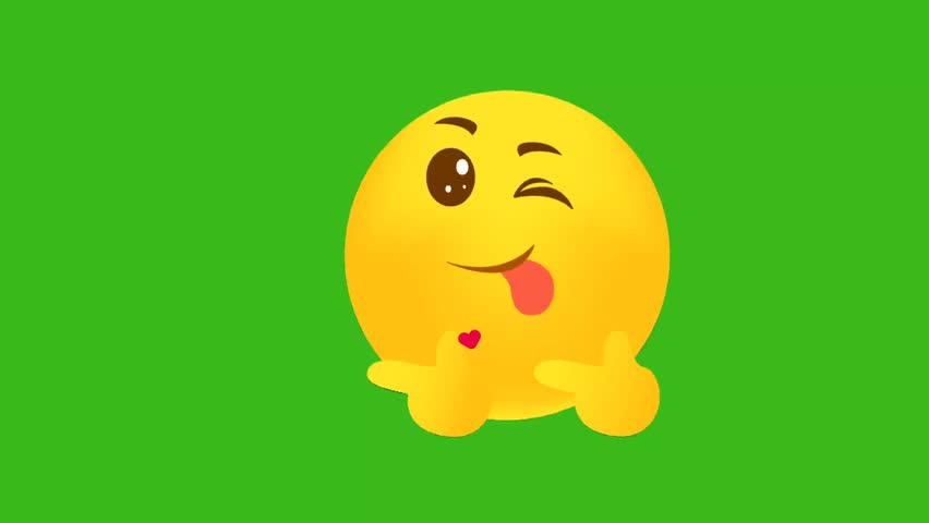 Winking emoji with heart and finger guns on green screen. Ideal for flirt, love, playful, and fun concepts. 4K seamless loop