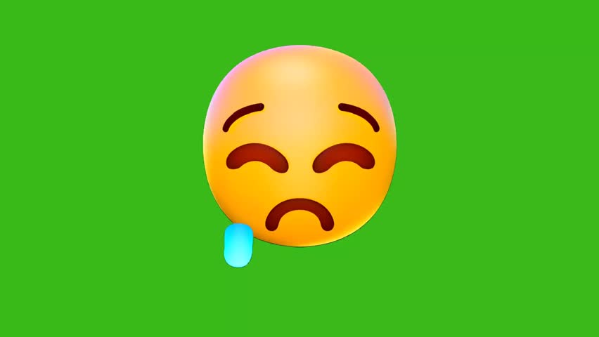 Animated crying emoji on green screen. Seamless loop. Perfect for sadness, worry, or any project needing a touch of grief