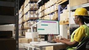 Black woman verifying barcodes and shipment details on labels and tracking software, focusing on supply chain logistics and managing e-commerce distribution. Worker reviews inventory. Camera A. - Powered by Shutterstock - Get 15% off with code: PIKWIZARD15