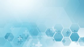 pattern of hexagons and crosses medical icons. blue abstract background, healthcare and science innovation concept. looped animation. copy space. 4k video - Powered by Shutterstock - Get 15% off with code: PIKWIZARD15