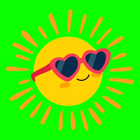 Sun Animation. Cute Sun Animation. Smiling Sun Rotating Animation. Cheerful Cartoon Sun with Green Screen Background. 
