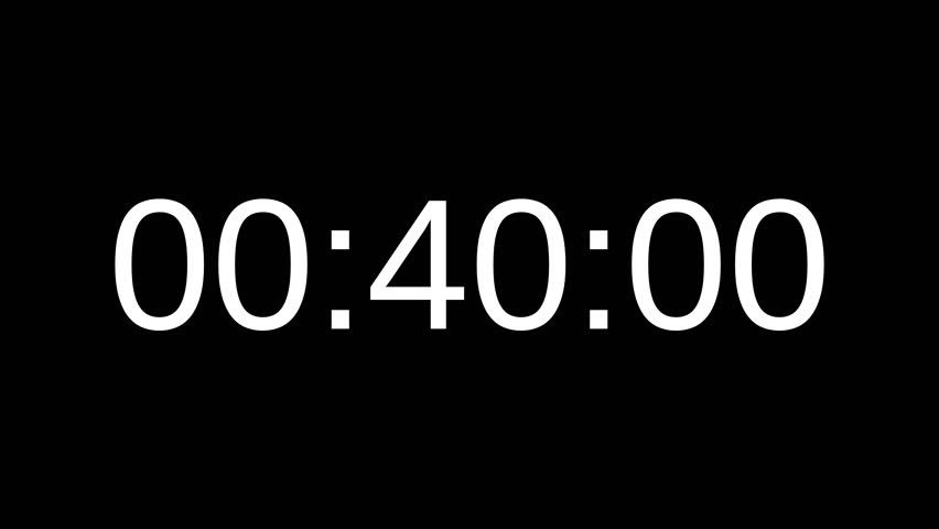Countdown timer from 40 minute to 39 minute with white number on black background. Countdown timer for deadline reminders, time management concepts, and scheduling