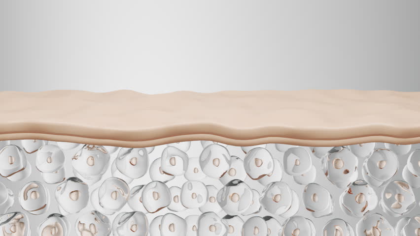 Laser shot through Saggy skin cell layer, skin and Facial treatment. 3D animation.