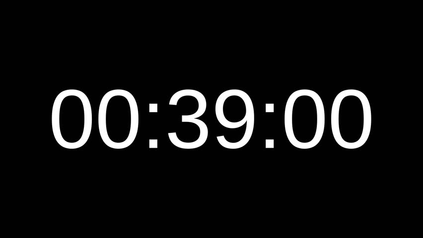 Countdown timer from 39 minute to 38 minute with white number on black background. Countdown timer for deadline reminders, time management concepts, and scheduling