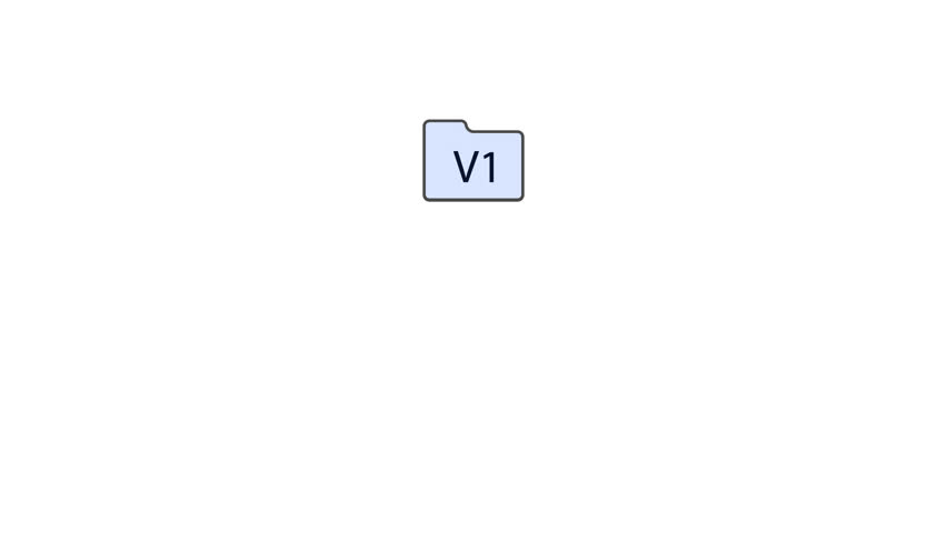 File version control animation with folder icon and V1 to V3 sequence, perfect for document tracking, collaboration, cloud storage, and project management videos.