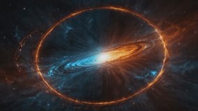 This image shows a very bright spiral galaxy with a luminous core, surrounded by a fiery orange and red ring of energy. The galaxy itself has contrasting blue spiral arms, studded with stars. - Powered by Shutterstock - Get 15% off with code: PIKWIZARD15