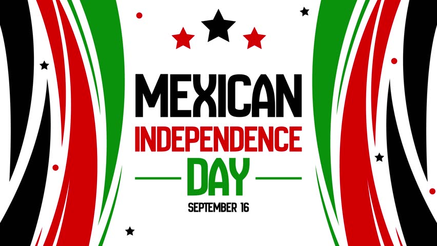 September 16 is celebrated as Mexican Independence Day, 4k animation with colorful shapes on the side and typography in center
