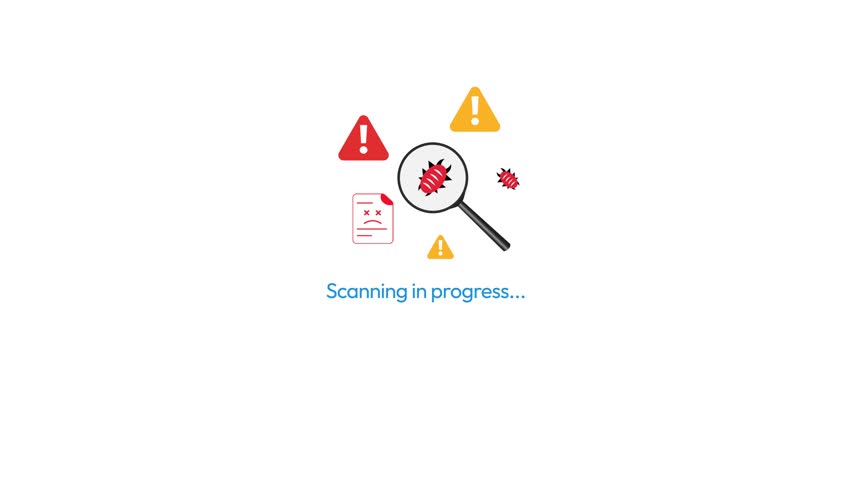 System scanning for virus and errors step by step process 4k animation infographics. Magnify glass, progress, protected - Powered by Shutterstock - Get 15% off with code: PIKWIZARD15