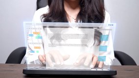 Professional Asian businesswoman managing a project schedule on a futuristic holographic calendar, planning appointments and deadlines with augmented reality technology in a modern office. - Powered by Shutterstock - Get 15% off with code: PIKWIZARD15