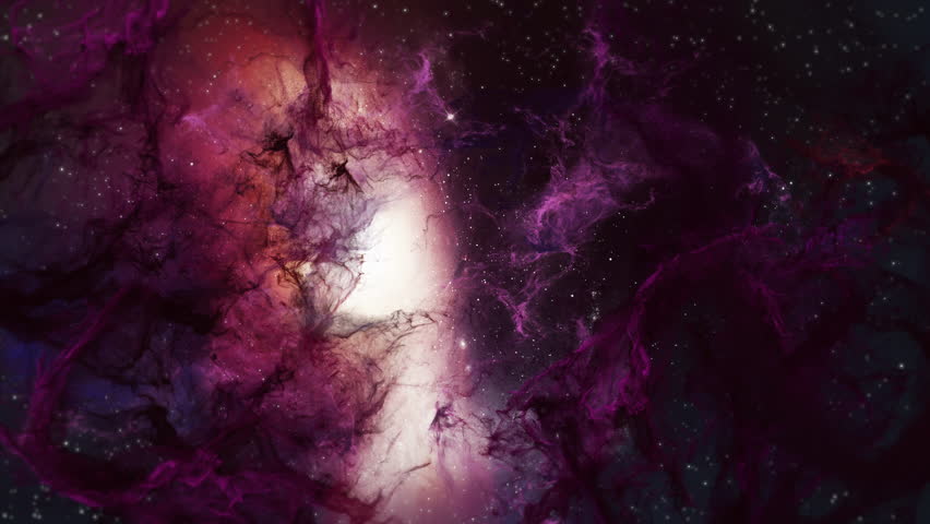 Cosmic Nebula Light Flare Loop. 3D rendering. A continuous, mesmerizing loop of ethereal nebula clouds with vibrant light flares passing through.