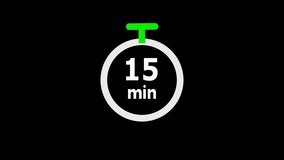 Animation of timer clock icon with 15 min. Stopwatch icon in flat style 15 to 0 minute isolated on transparent background 4k video. - Powered by Shutterstock - Get 15% off with code: PIKWIZARD15