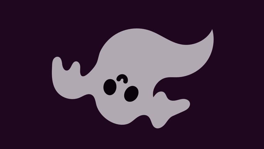 4k typography motion animation of a cute kawaii ghost swaying with a dark neutral background. Perfect for playful design, seasonal themes, art textures, and creative projects.