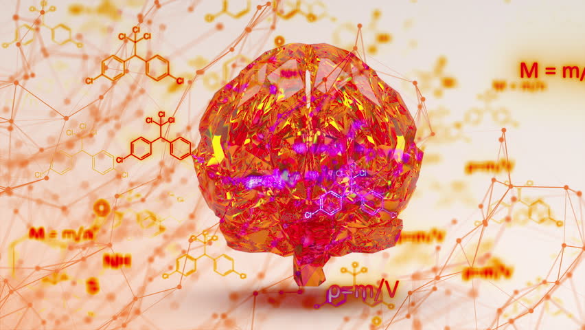 Brain with formulas concept. Computer generated 3d render