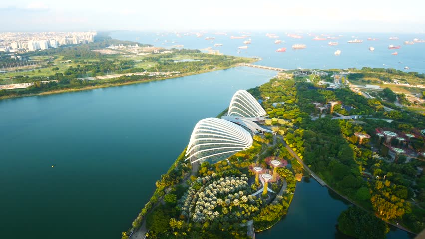gardens by the bay, singapore - aerial view 4k video