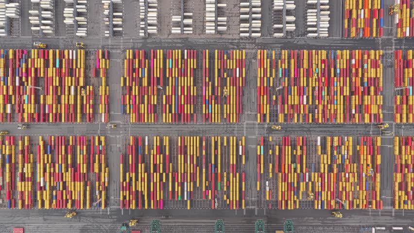 Drone aerial of Antwerp port container terminal, industry and trade hub, Belgium