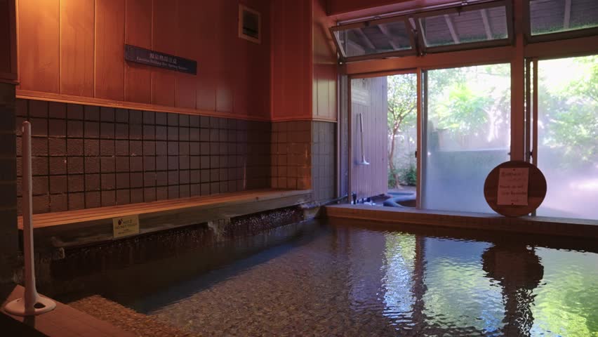 Hot Spring Bath, Natural Water Onsen Hot Spring in Beppu Ryokan in Japan