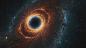 A stunning vortex of cosmic energy centered on a black core. The center of this vortex, which resembles a black hole, is surrounded by a ring of gas and dust that glows in bright orange, yellow - Powered by Shutterstock - Get 15% off with code: PIKWIZARD15