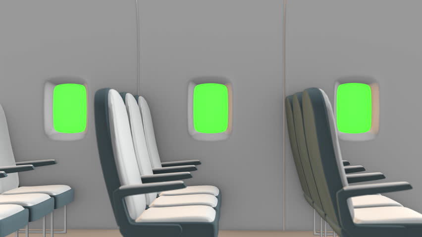 Airplane window seat view, green screen, 4k animation.