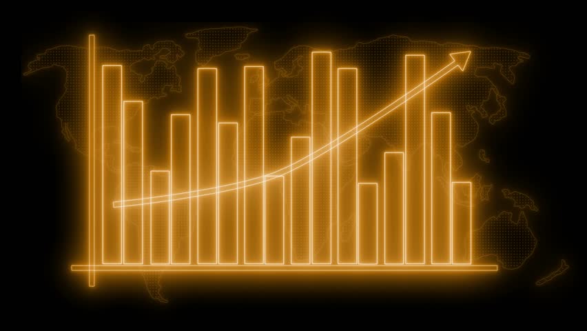 Glowing Bar Chart with Upward Trend on World Map Animation