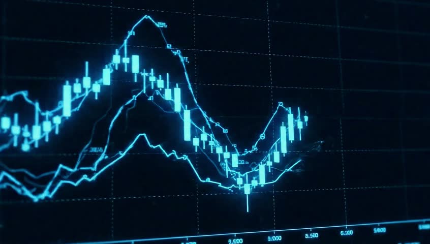 Blue Glowing Crypto Stock Market Candle Chart Signal Video Footage