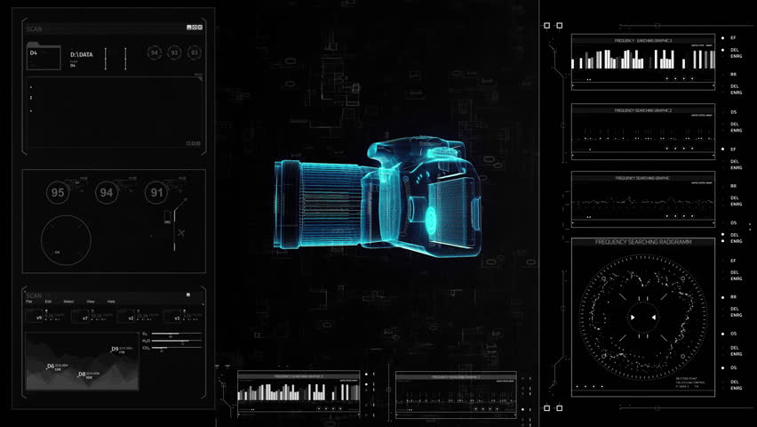 4K Futuristic Camera Hologram with HUD Interface