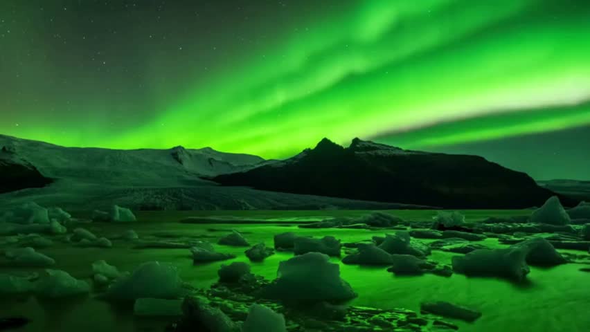 Cinematic And Beautiful View Of Northern Lights (Aurora Borealis) Over in Iceland