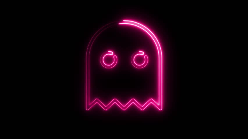 Animated Neon Ghost Icon On Black Background Retro Gaming Halloween Theme