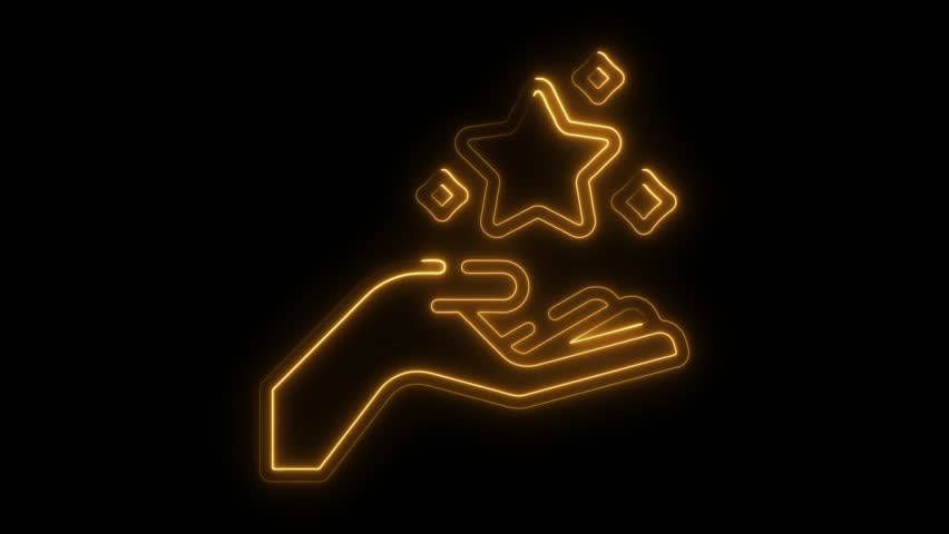 Glowing Hand Offering Star And Diamonds Neon Light On Black Background