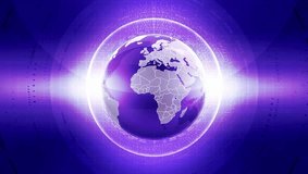 A purple globe with continents on a digital background with binary code and bright light effect. Global data. - Powered by Shutterstock - Get 15% off with code: PIKWIZARD15