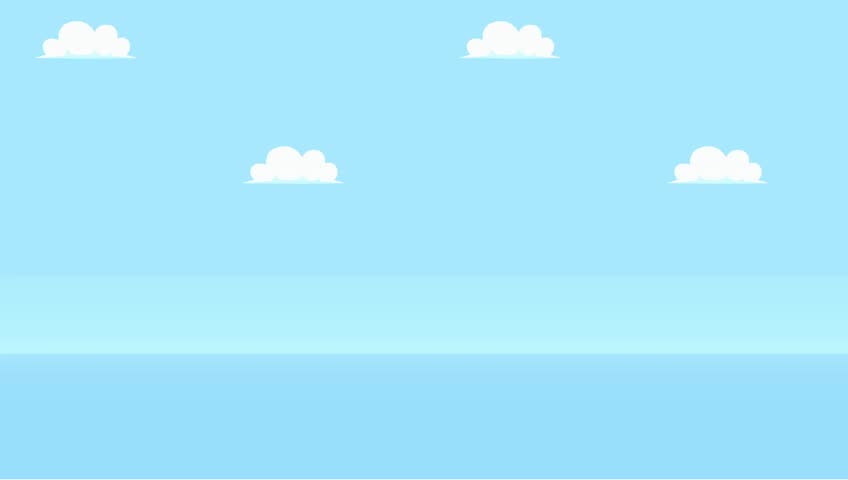 a cartoon illustration shows a fishing rod over water with clouds in a light blue sky background