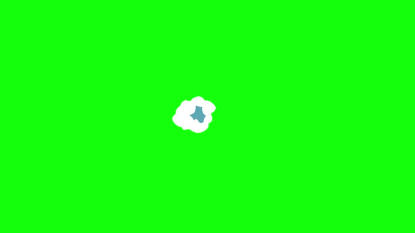 White smoke cloud burst animation on bright green background, cartoon explosion effect, expanding and dissipating puffs, soft shadows, smooth 2D motion, looping smoke burst on green screen, clean flat