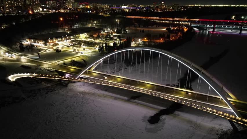 Timelapse of a winter night in Edmonton from a drone. 
Eligible for Editorial Use:
Edmonton.