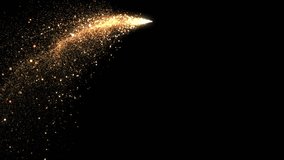 Golden Firework Trail Forming Arc on Black Background with Twinkling Particles Floating. Christmas Design Element Overlay Screen. Gold Dust Glowing Fairy Style. Flying Stars 3d Animation 4k. - Powered by Shutterstock - Get 15% off with code: PIKWIZARD15